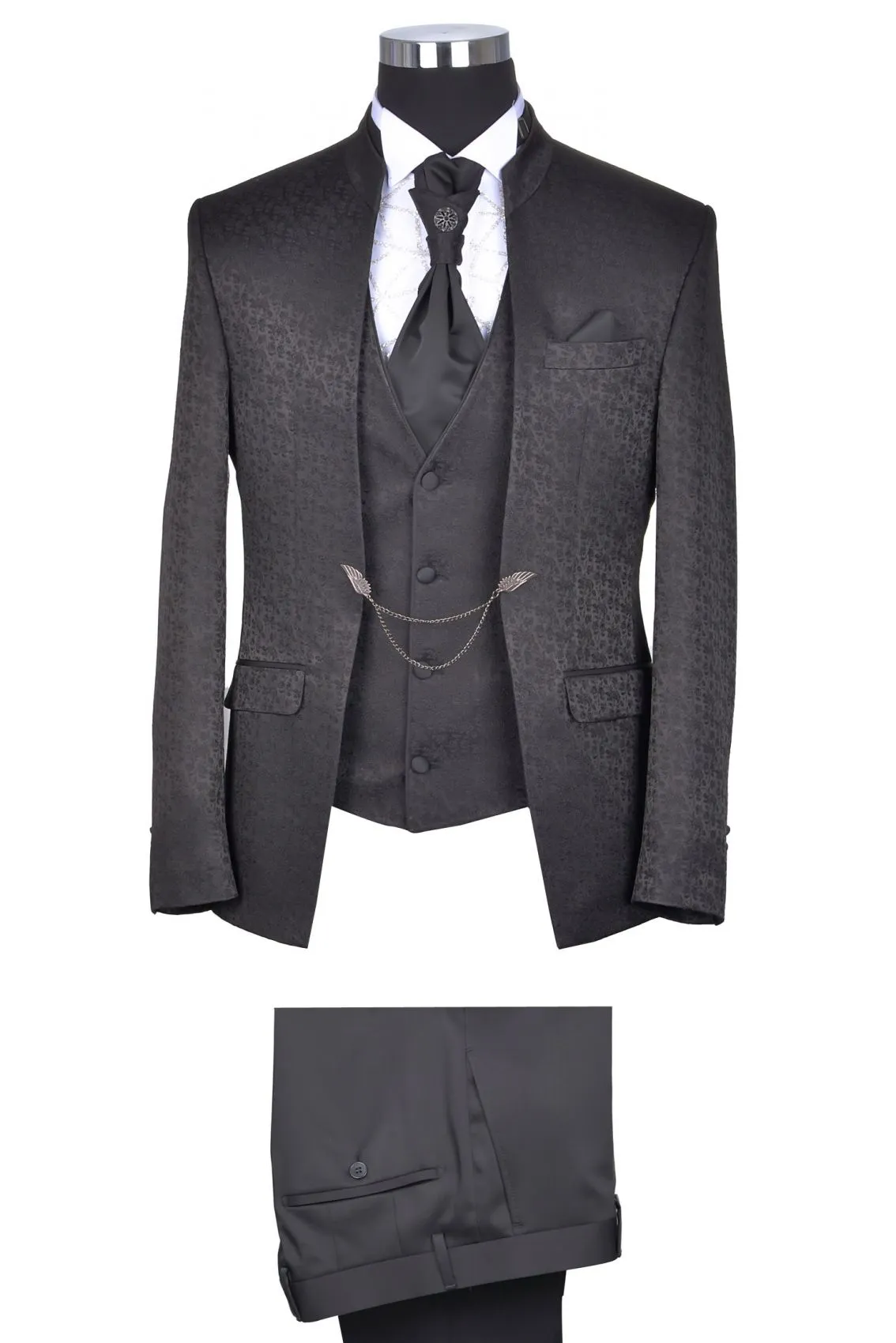 Abito baggi modello alla coreana damascato slim fit