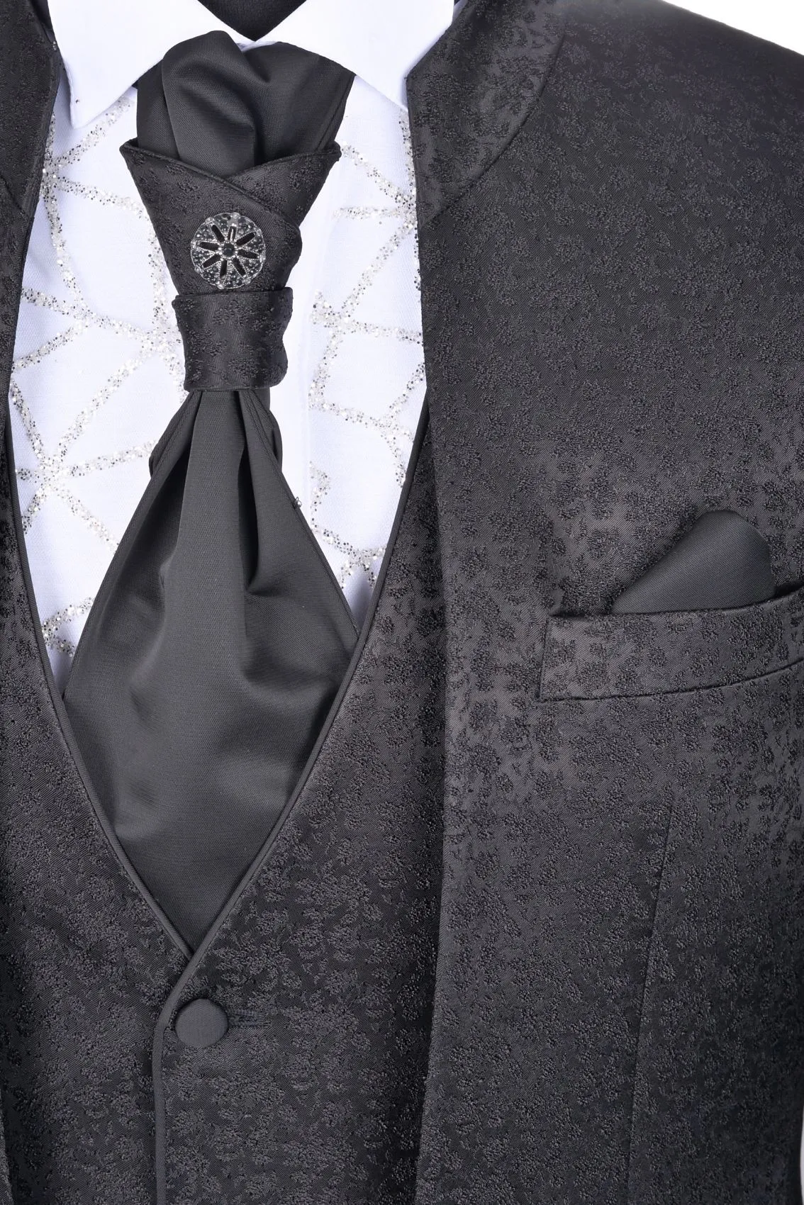 Abito baggi modello alla coreana damascato slim fit