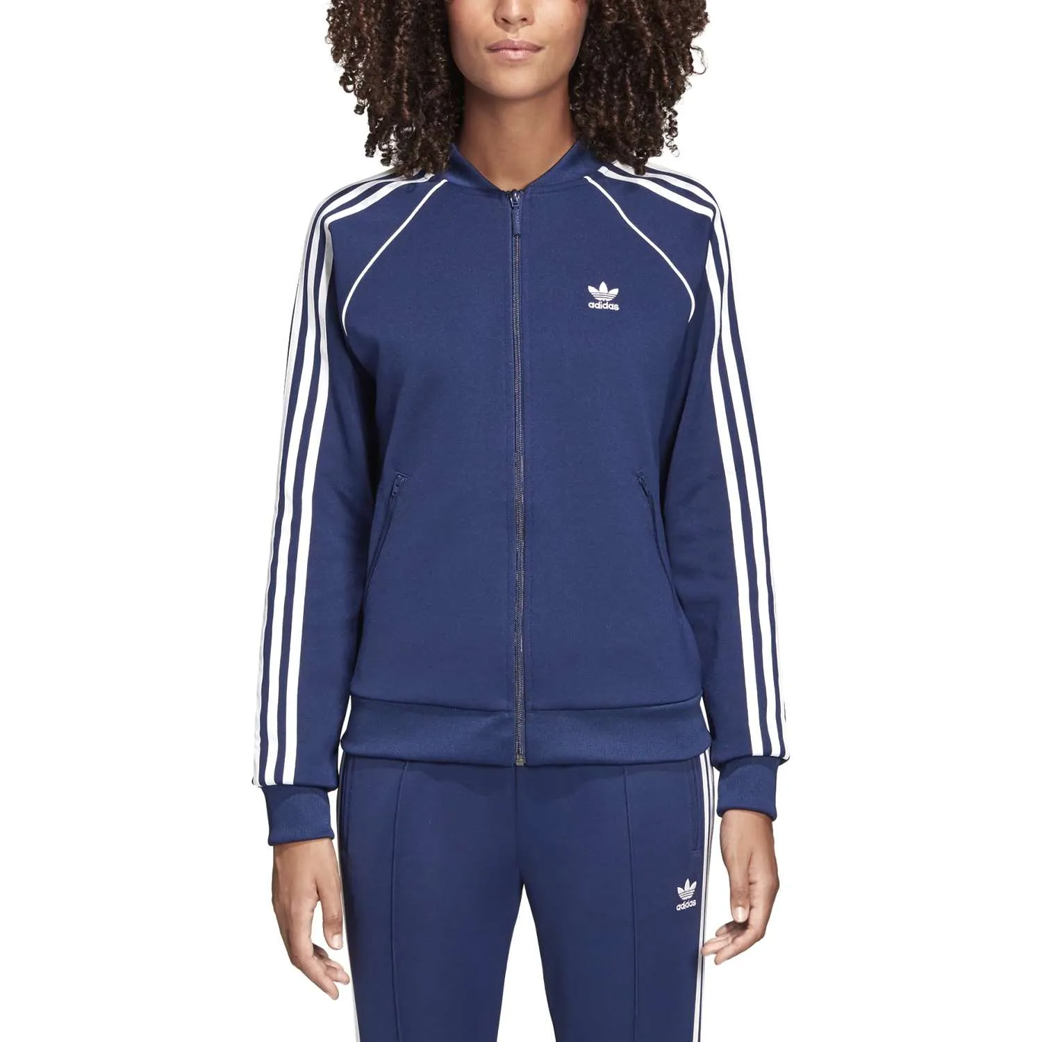Adidas felpa 3 strisce s/capp. full zip donna blu