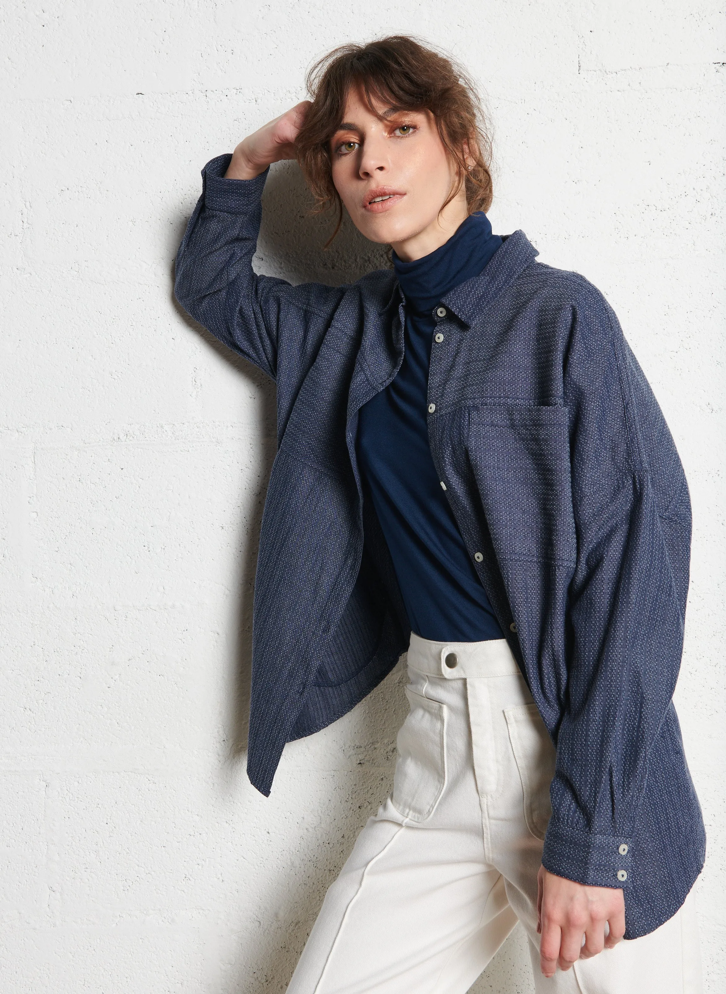  BENSIMON   MORGANE - Camicia ampia in jacquard di cotone | Blu