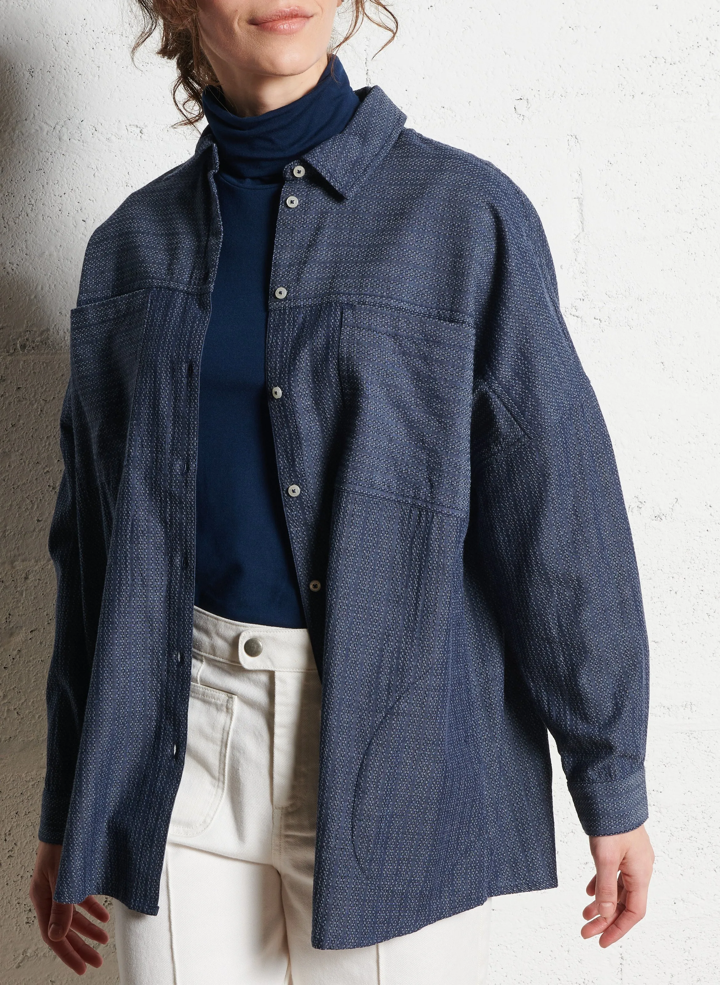  BENSIMON   MORGANE - Camicia ampia in jacquard di cotone | Blu