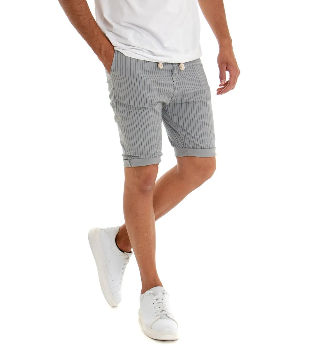 Bermuda Pantaloncino Uomo Rigato Tasca America Grigio Slim Cavallo Basso GIOSAL-PC1579A