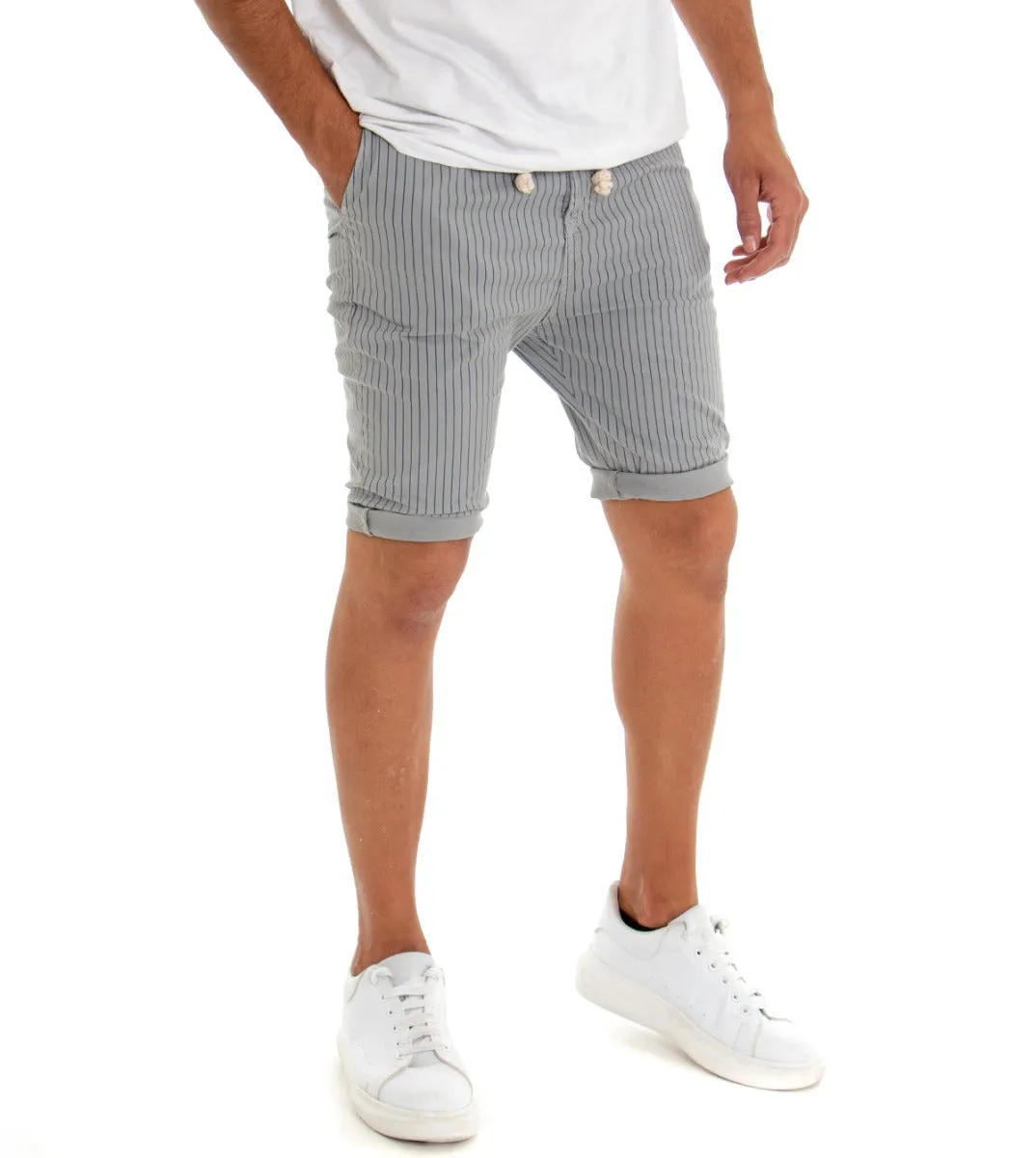 Bermuda Pantaloncino Uomo Rigato Tasca America Grigio Slim Cavallo Basso GIOSAL-PC1579A