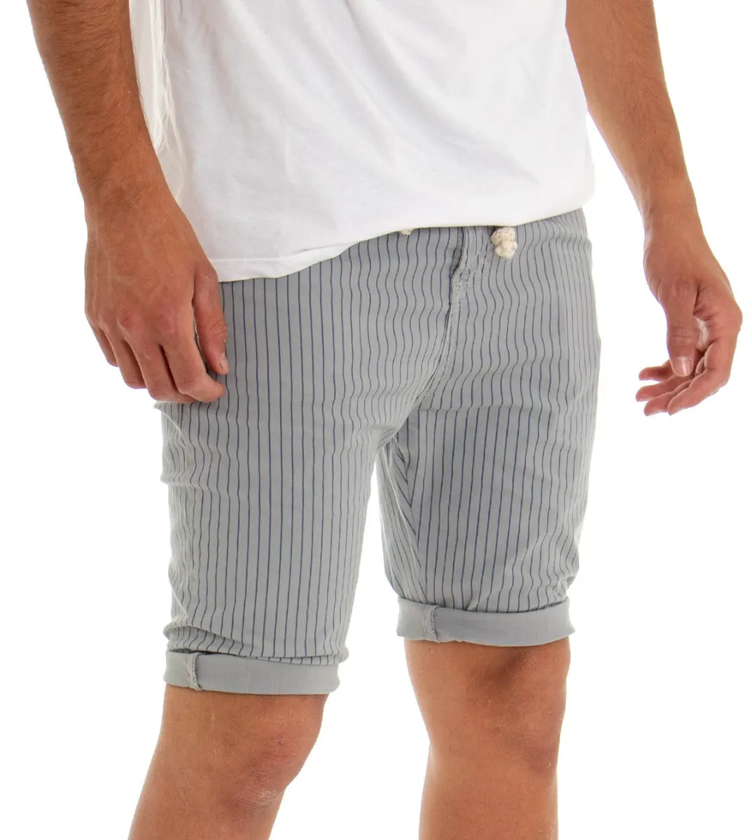 Bermuda Pantaloncino Uomo Rigato Tasca America Grigio Slim Cavallo Basso GIOSAL-PC1579A