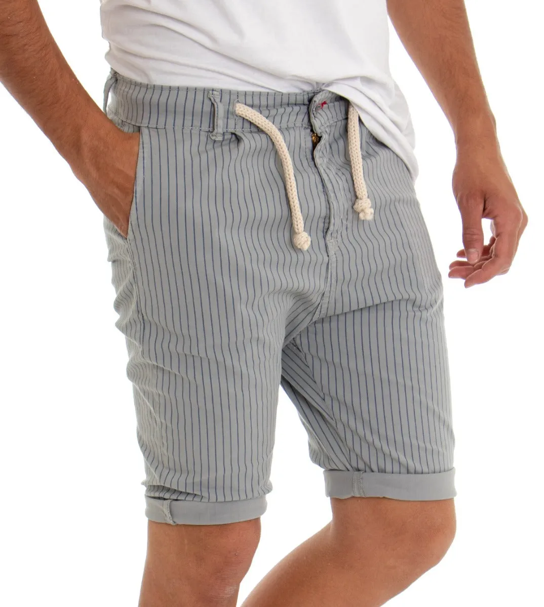 Bermuda Pantaloncino Uomo Rigato Tasca America Grigio Slim Cavallo Basso GIOSAL-PC1579A