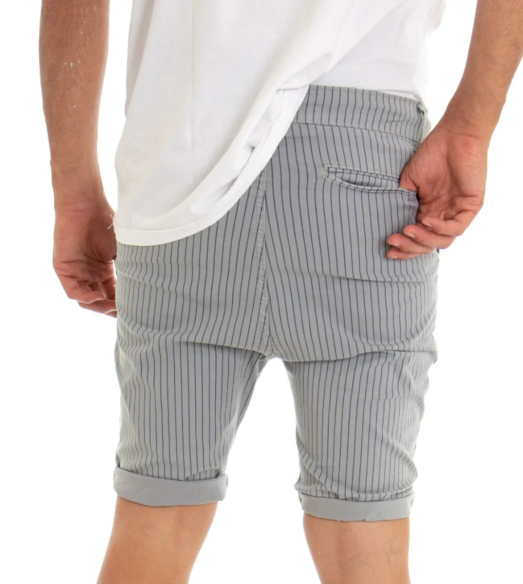 Bermuda Pantaloncino Uomo Rigato Tasca America Grigio Slim Cavallo Basso GIOSAL-PC1579A