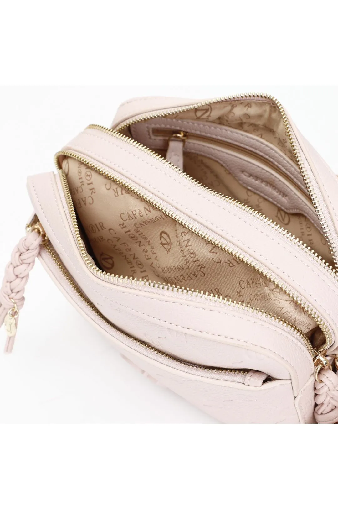 camera bag con logo embossed all over cipria