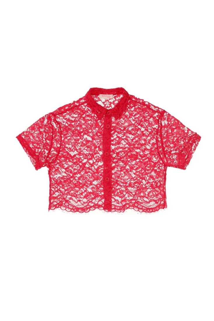 Camicia bambina monocolour effetto pizzo
