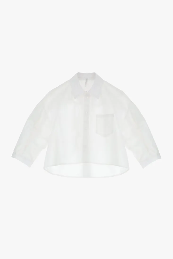 Camicia cropped oversize in puro cotone con tasca applicata