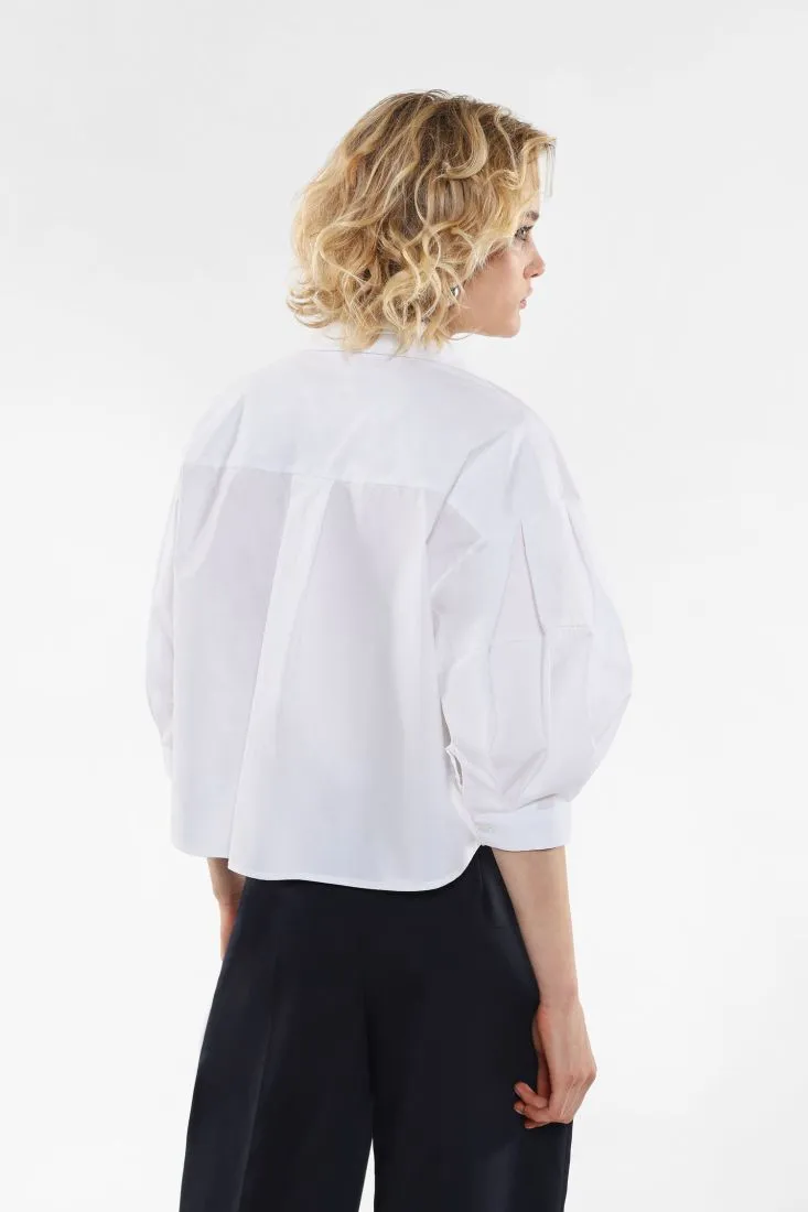 Camicia cropped oversize in puro cotone con tasca applicata