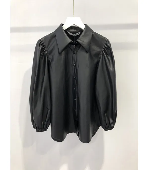 Camicia ecopelle maniche a sbuffo