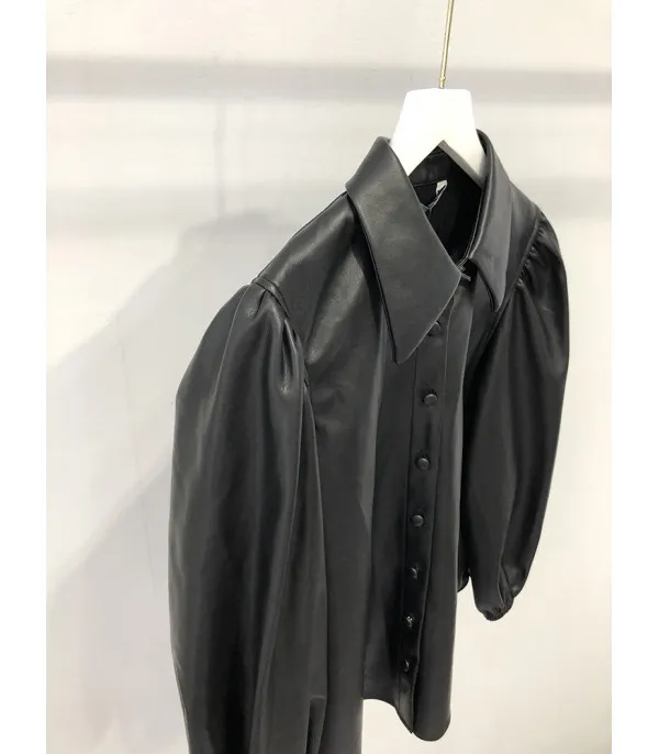 Camicia ecopelle maniche a sbuffo