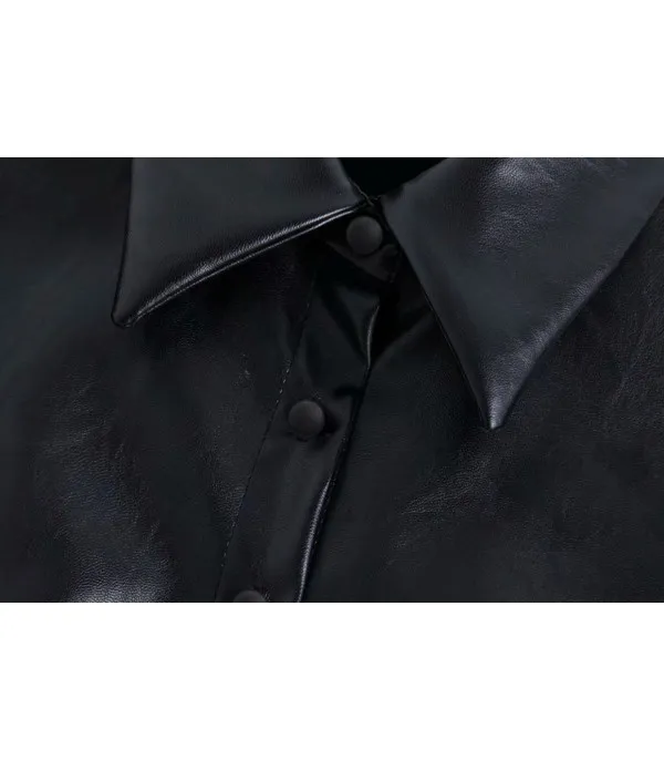 Camicia ecopelle maniche a sbuffo