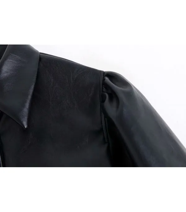 Camicia ecopelle maniche a sbuffo