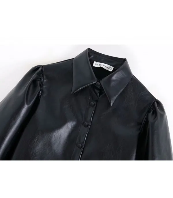 Camicia ecopelle maniche a sbuffo