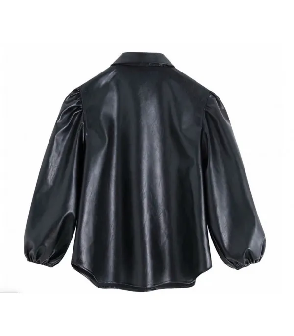 Camicia ecopelle maniche a sbuffo
