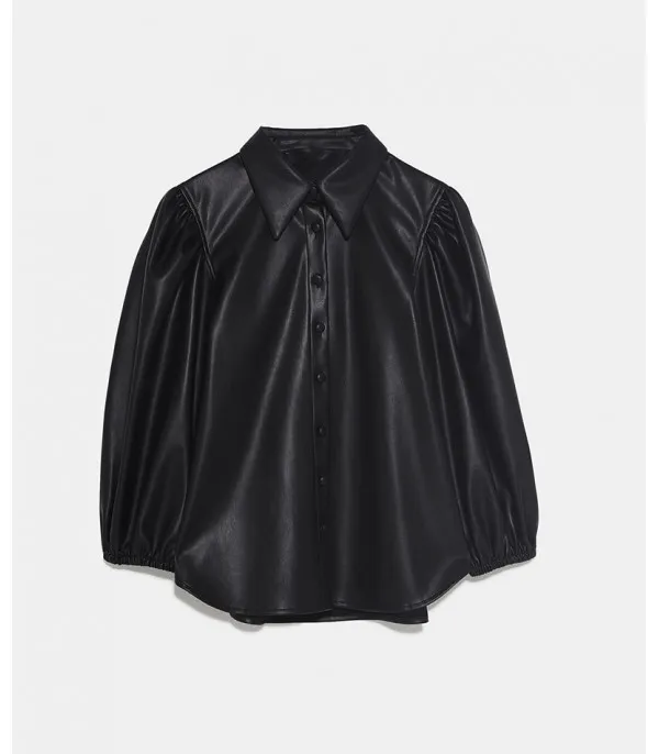 Camicia ecopelle maniche a sbuffo