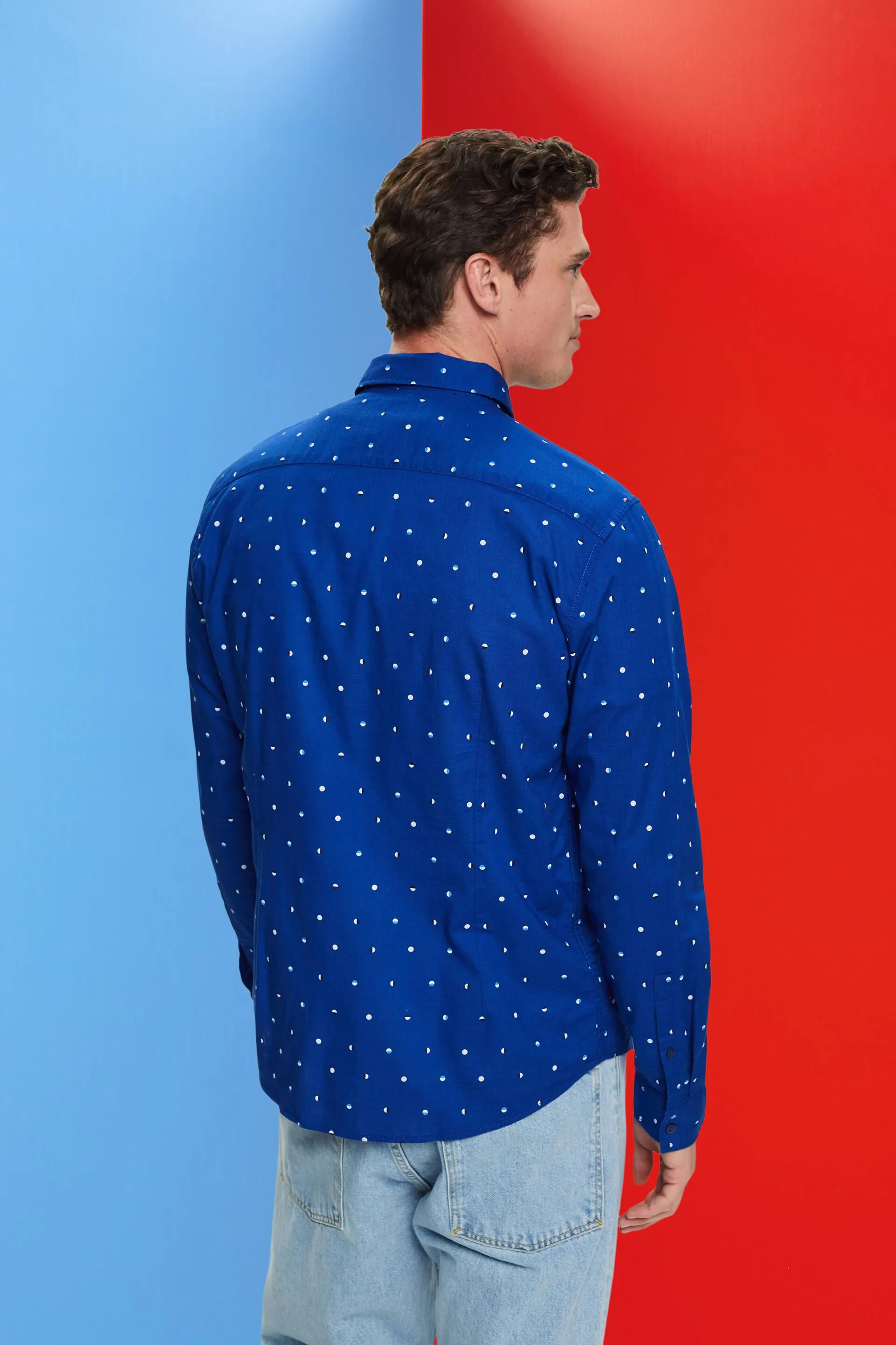 Camicia in cotone fiammato con motivo a pois a forma di luna