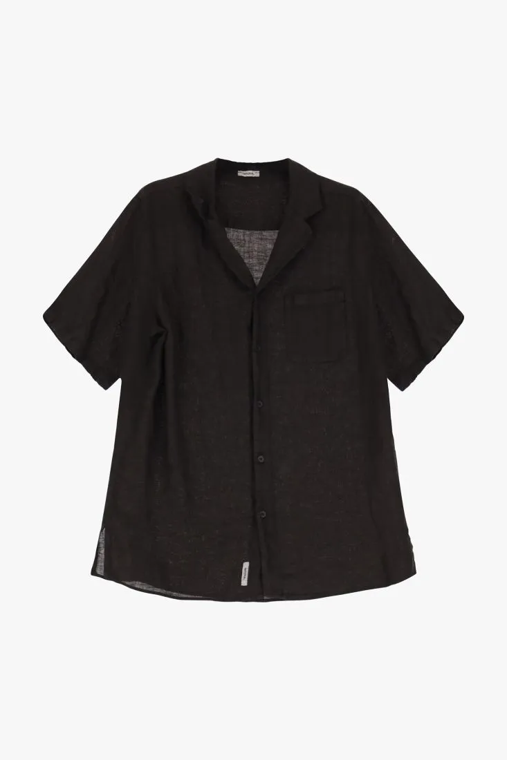 Camicia monocolour in lino a maniche corte