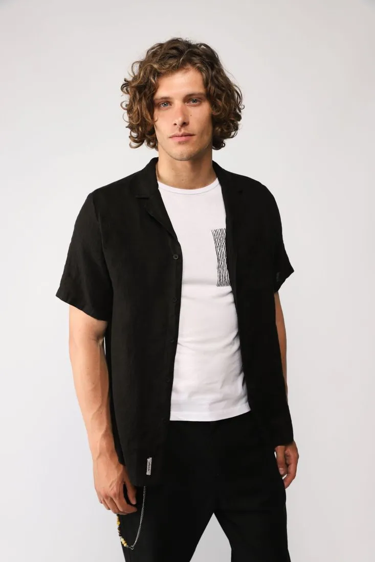 Camicia monocolour in lino a maniche corte