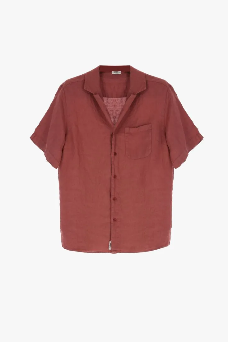 Camicia monocolour in lino a maniche corte