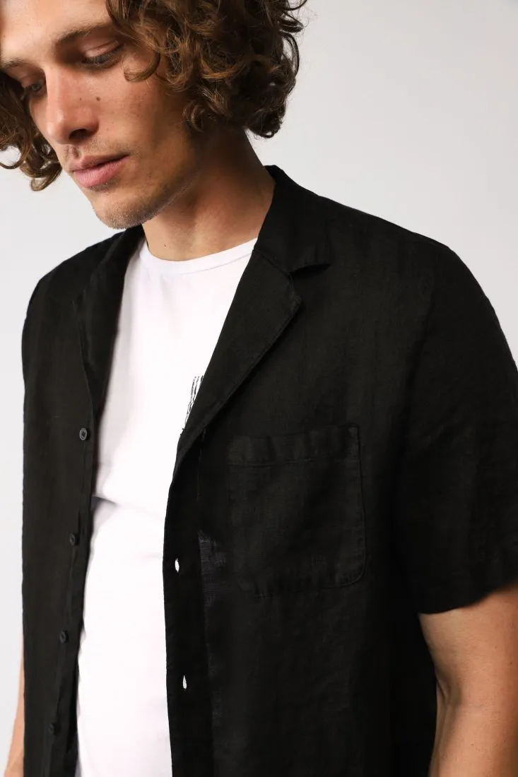 Camicia monocolour in lino a maniche corte