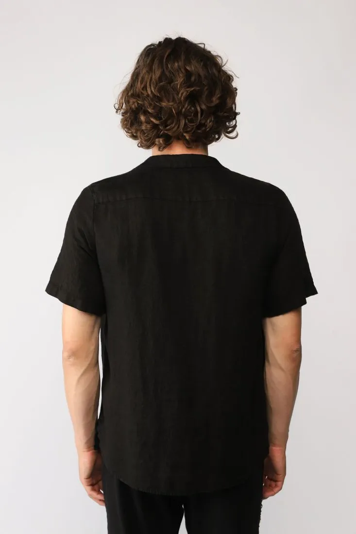 Camicia monocolour in lino a maniche corte