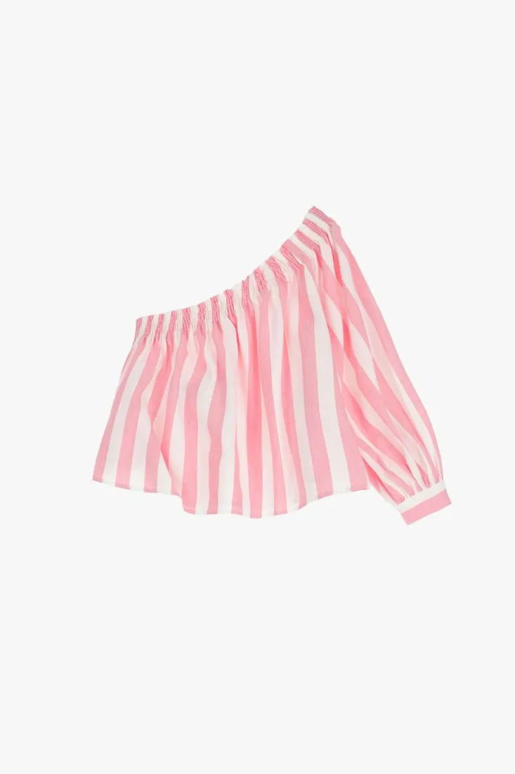 Camicia monospalla cropped fantasia rigata