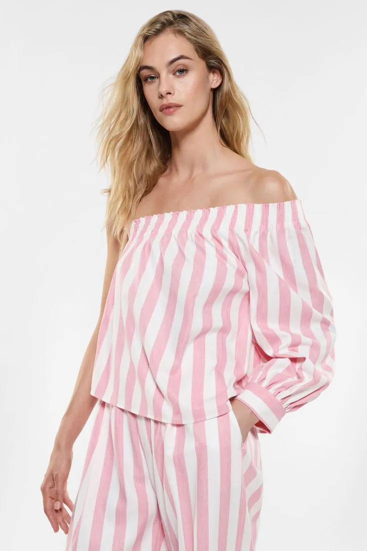 Camicia monospalla cropped fantasia rigata