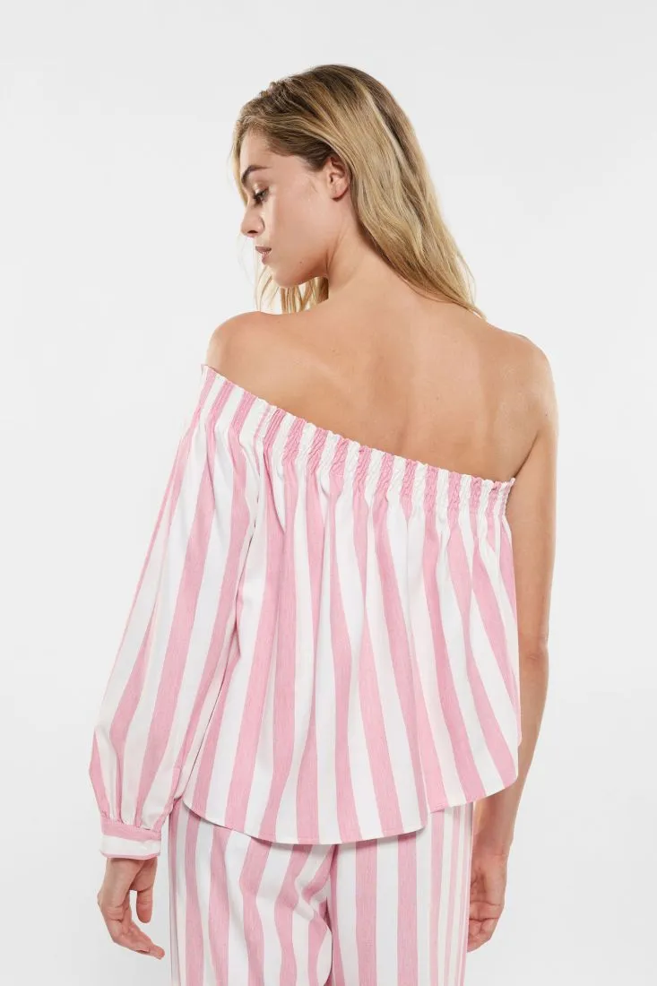 Camicia monospalla cropped fantasia rigata