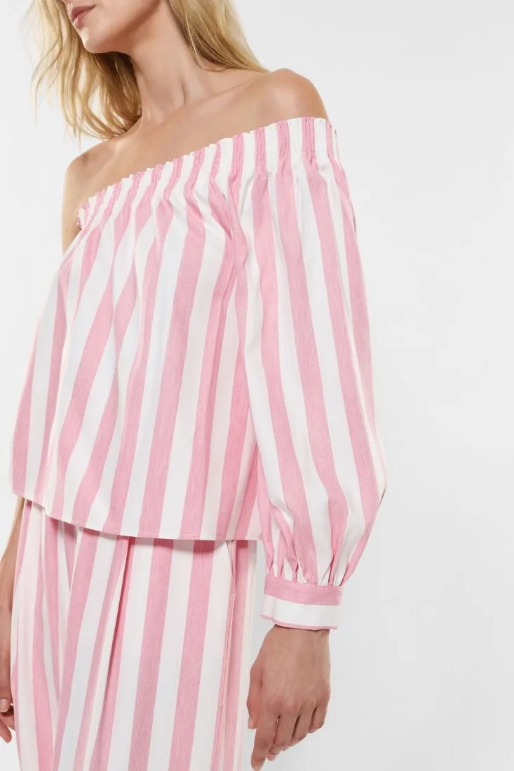 Camicia monospalla cropped fantasia rigata