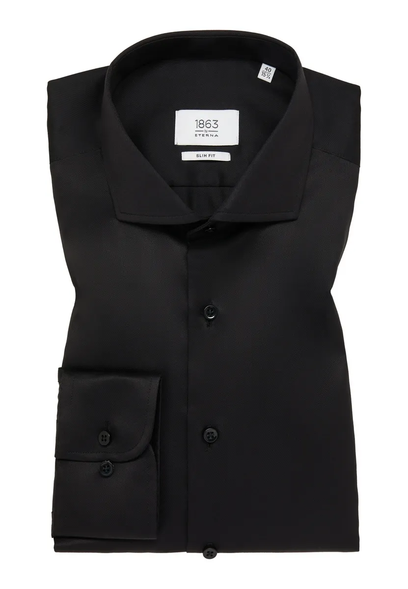 Camicia nera eterna slim fit in cotone twill no stiro