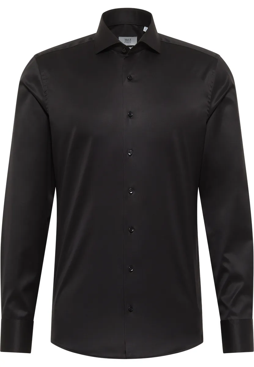 Camicia nera eterna slim fit in cotone twill no stiro