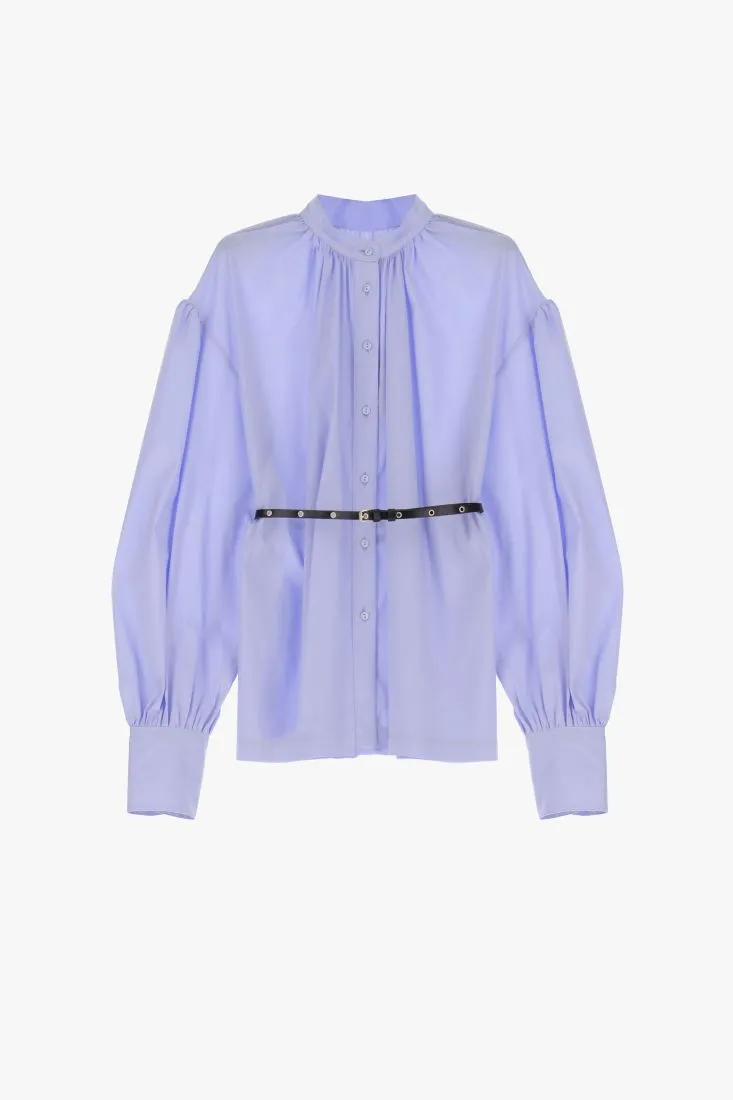 Camicia oversize con collo alla coreana e cintura sottile