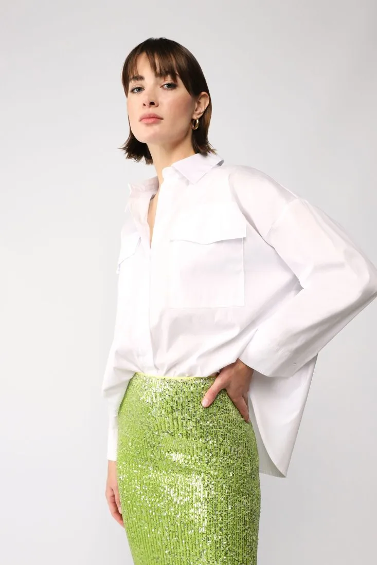 Camicia oversize monocolour con tasche applicate
