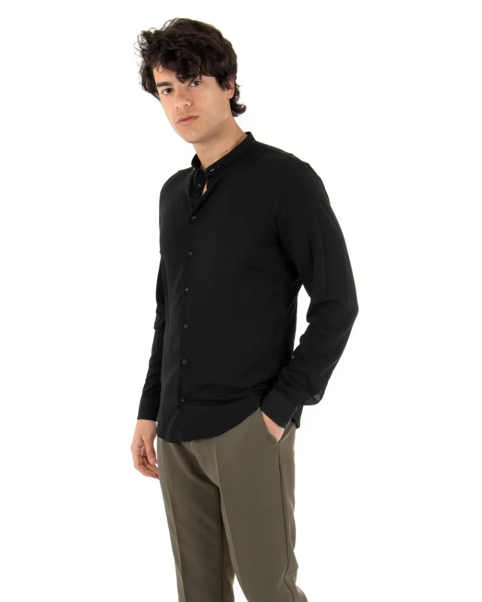 Camicia Uomo Collo Coreano Manica Lunga Viscosa Morbida Nero GIOSAL-C2079A