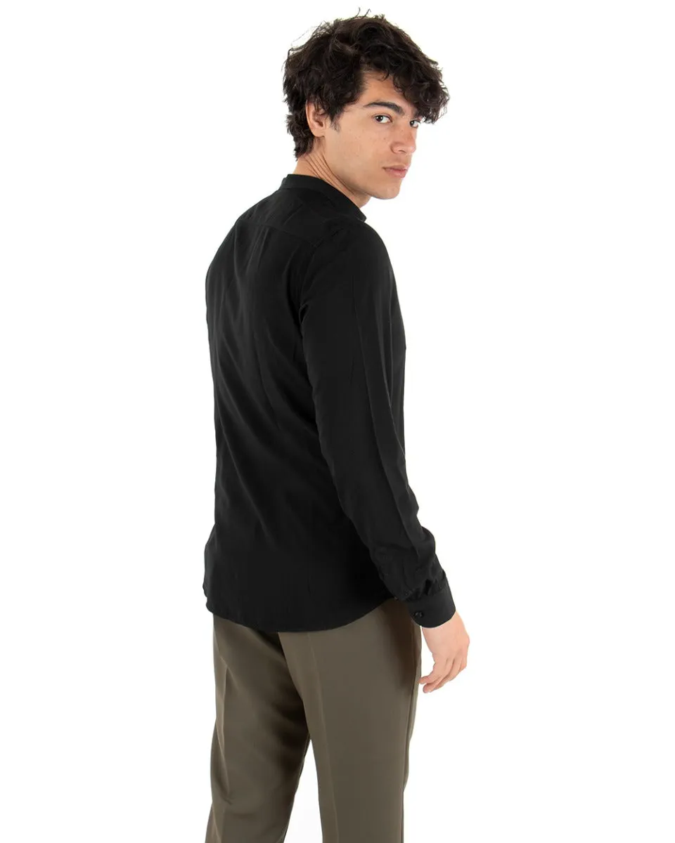 Camicia Uomo Collo Coreano Manica Lunga Viscosa Morbida Nero GIOSAL-C2079A