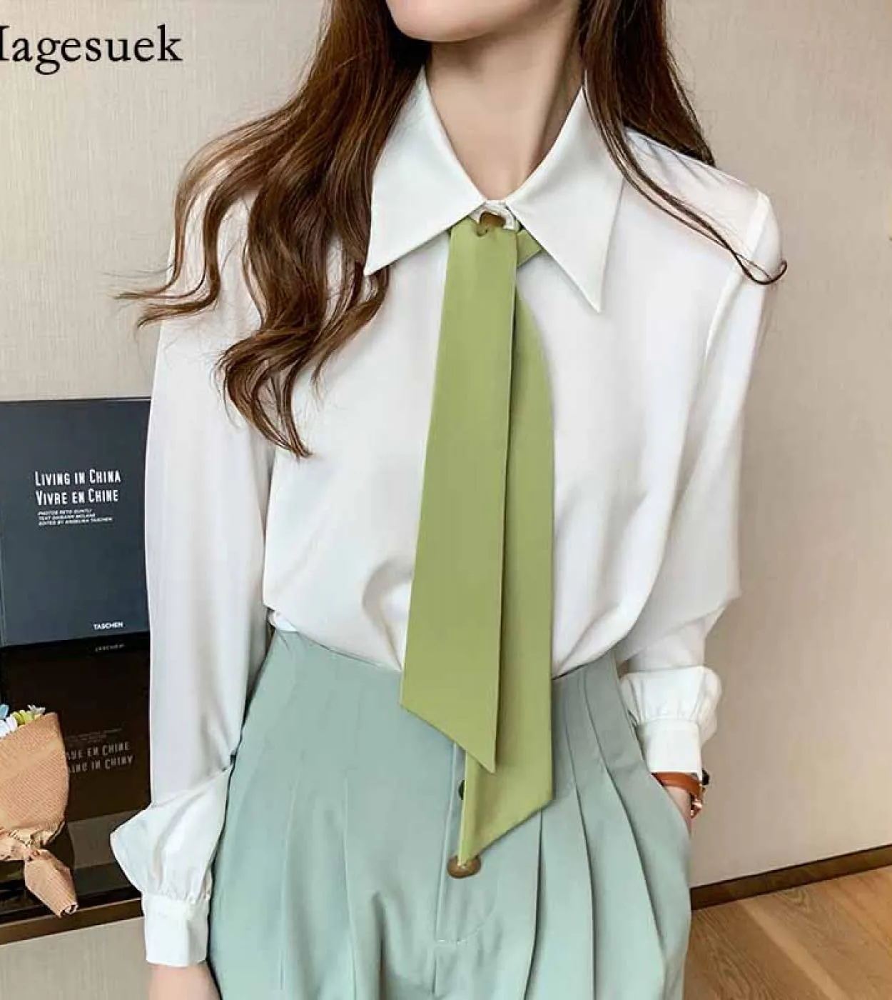 Camicie a maniche lunghe autunno moda Colletto polo Camicie donna ufficio Camicie larghe Camicia donna Top e camicette Blusas 10
