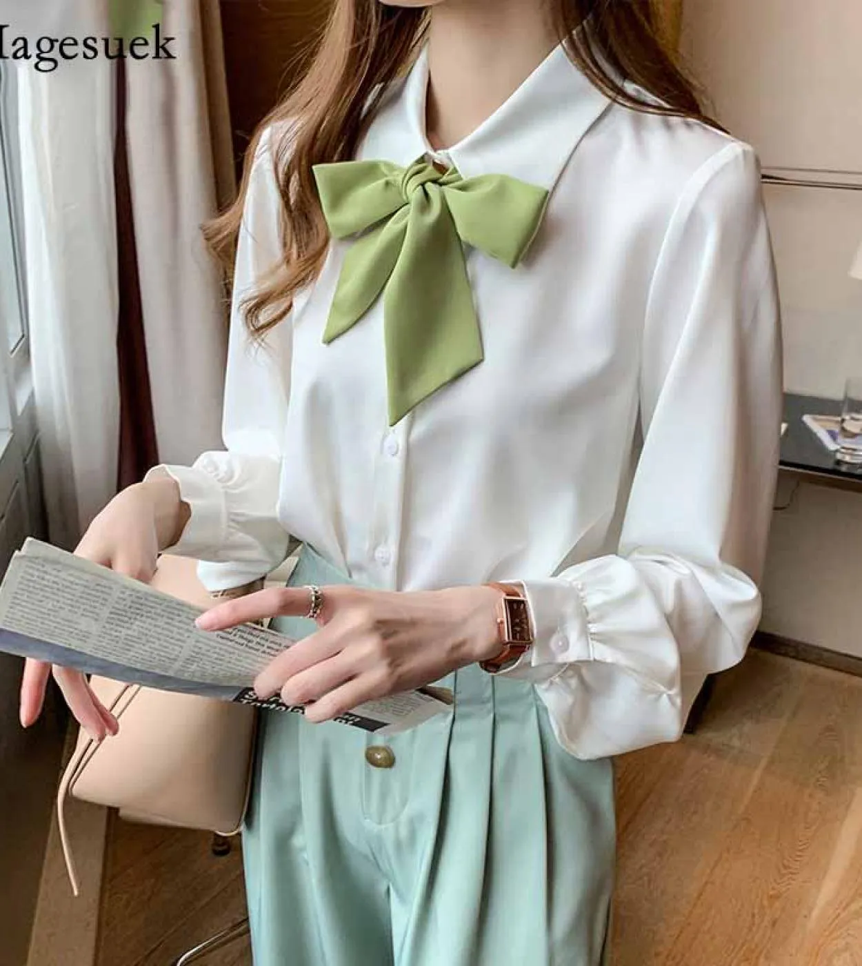 Camicie a maniche lunghe autunno moda Colletto polo Camicie donna ufficio Camicie larghe Camicia donna Top e camicette Blusas 10