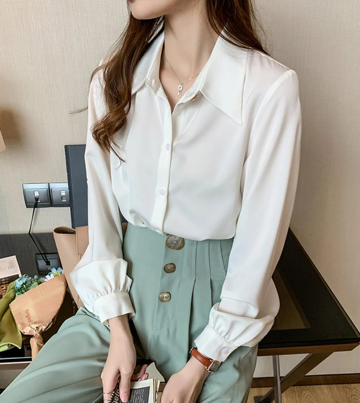 Camicie a maniche lunghe autunno moda Colletto polo Camicie donna ufficio Camicie larghe Camicia donna Top e camicette Blusas 10