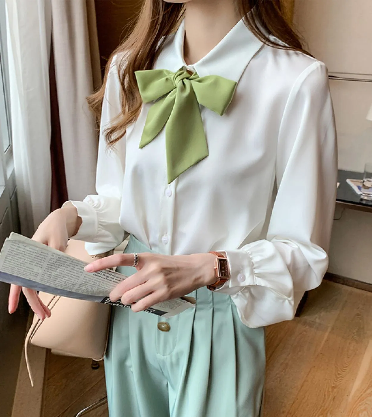 Camicie a maniche lunghe autunno moda Colletto polo Camicie donna ufficio Camicie larghe Camicia donna Top e camicette Blusas 10