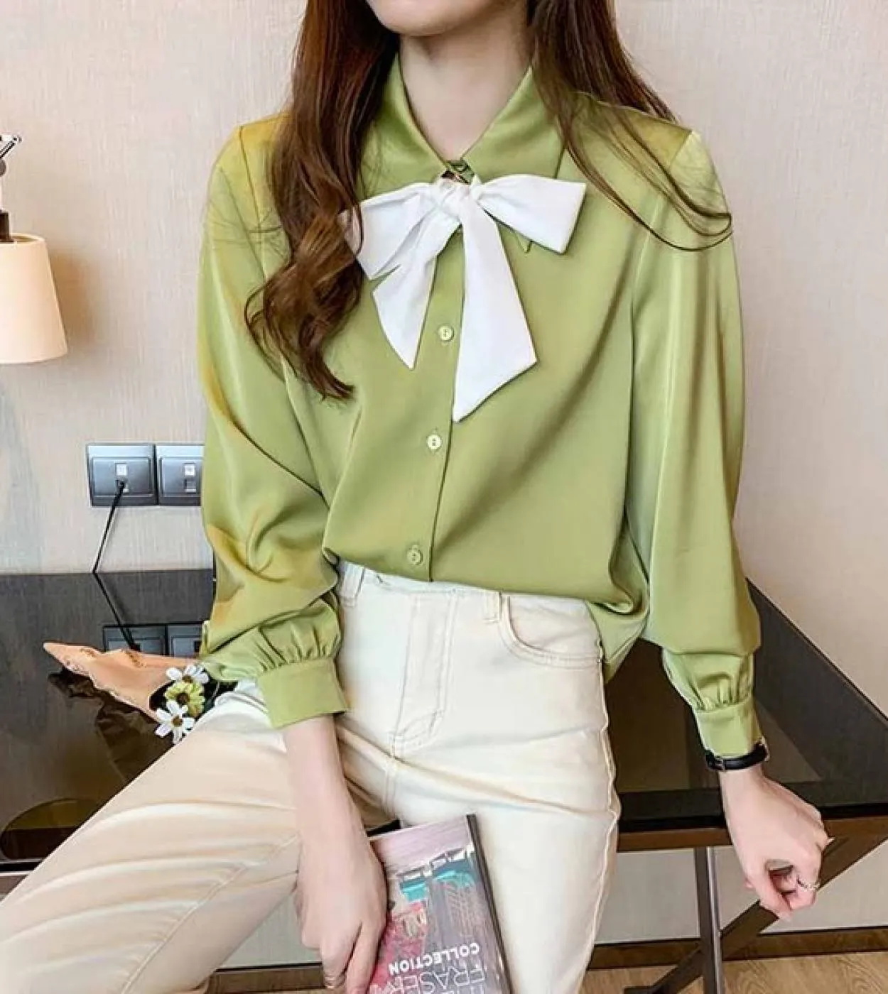Camicie a maniche lunghe autunno moda Colletto polo Camicie donna ufficio Camicie larghe Camicia donna Top e camicette Blusas 10