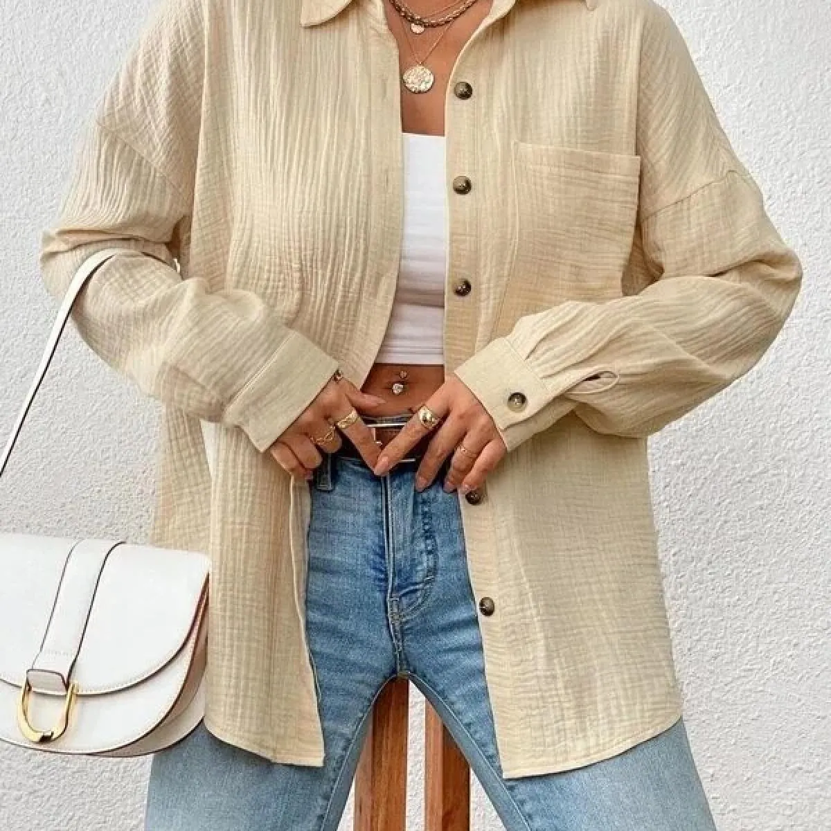 Camicie a maniche lunghe con spalle scoperte Camisas De Mujer da donna autunno 2023 nuove camicie da donna