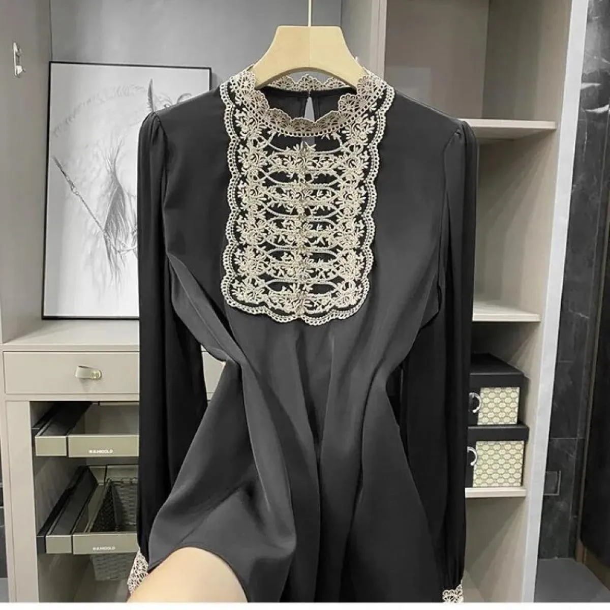 Camicie Camicetta di seta con perline ricamate Donna Camisas De Mujer Top