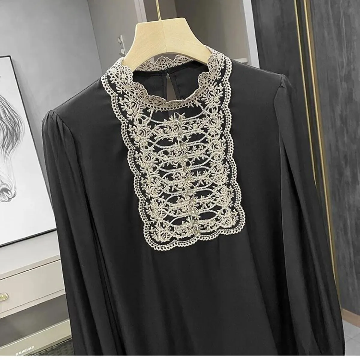 Camicie Camicetta di seta con perline ricamate Donna Camisas De Mujer Top