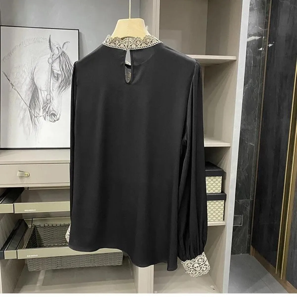 Camicie Camicetta di seta con perline ricamate Donna Camisas De Mujer Top
