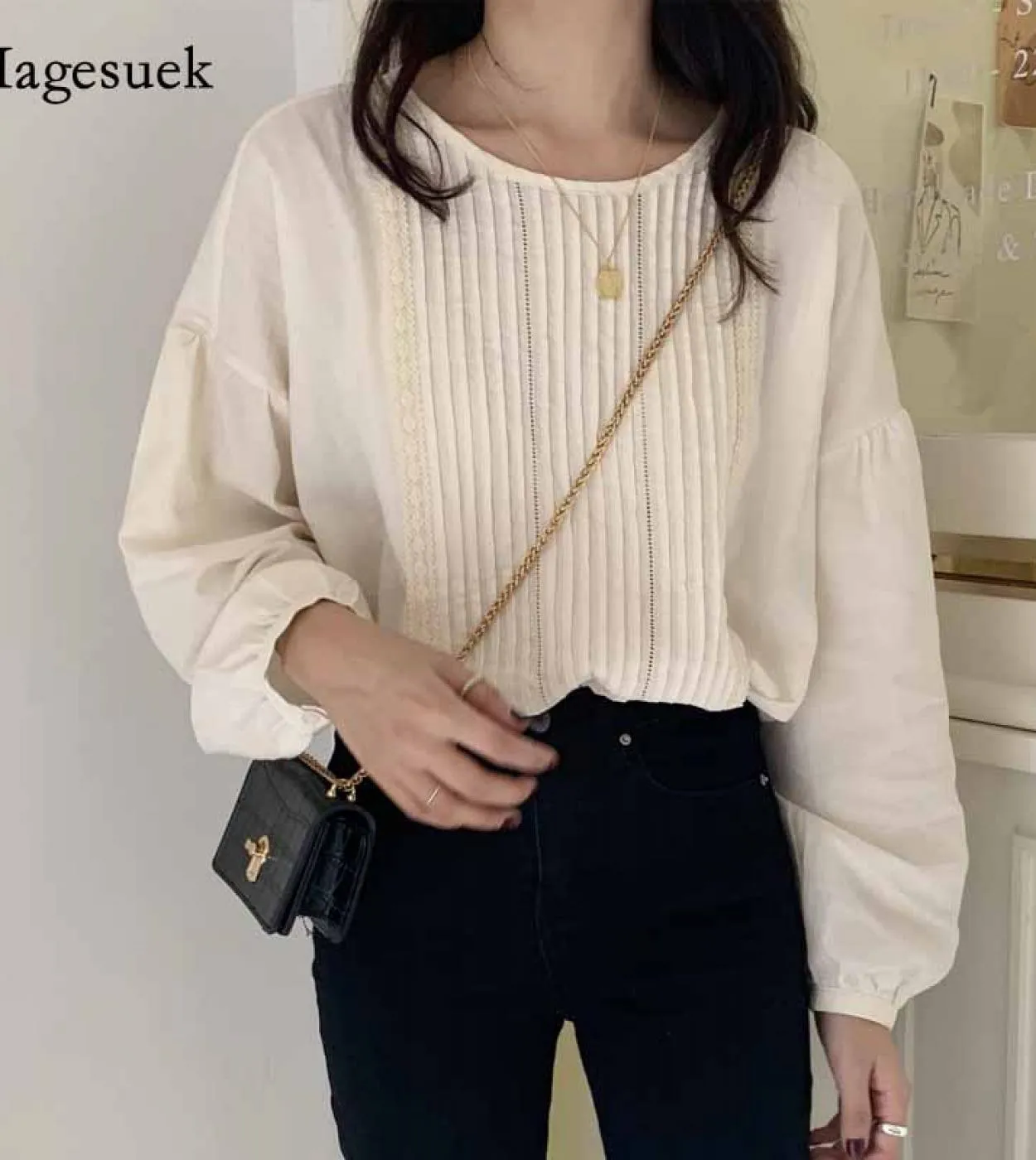 Camicie da donna a maniche lunghe in cotone albicocca pieghettate di grandi dimensioni Camicie da donna eleganti da donna in uff