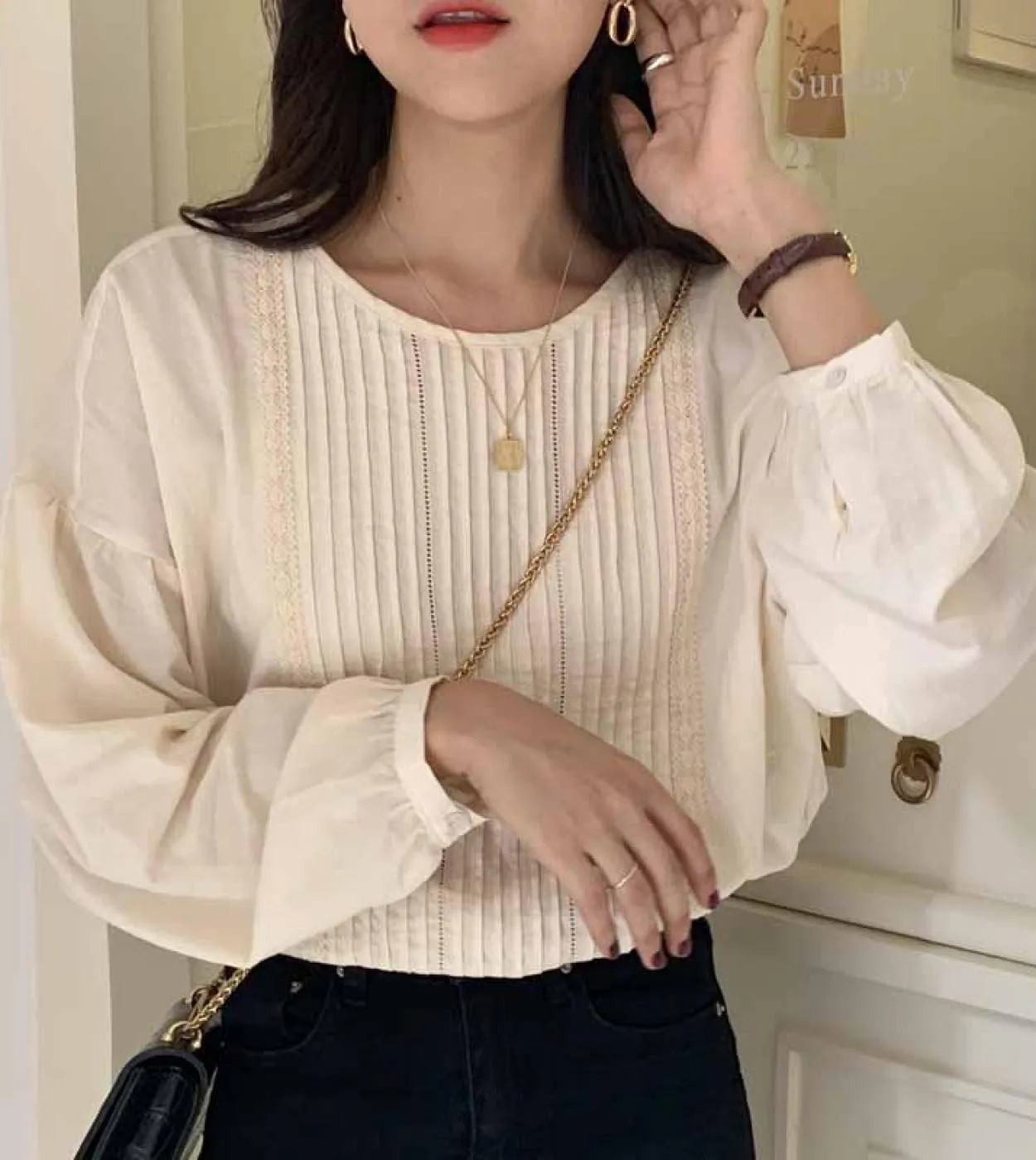 Camicie da donna a maniche lunghe in cotone albicocca pieghettate di grandi dimensioni Camicie da donna eleganti da donna in uff