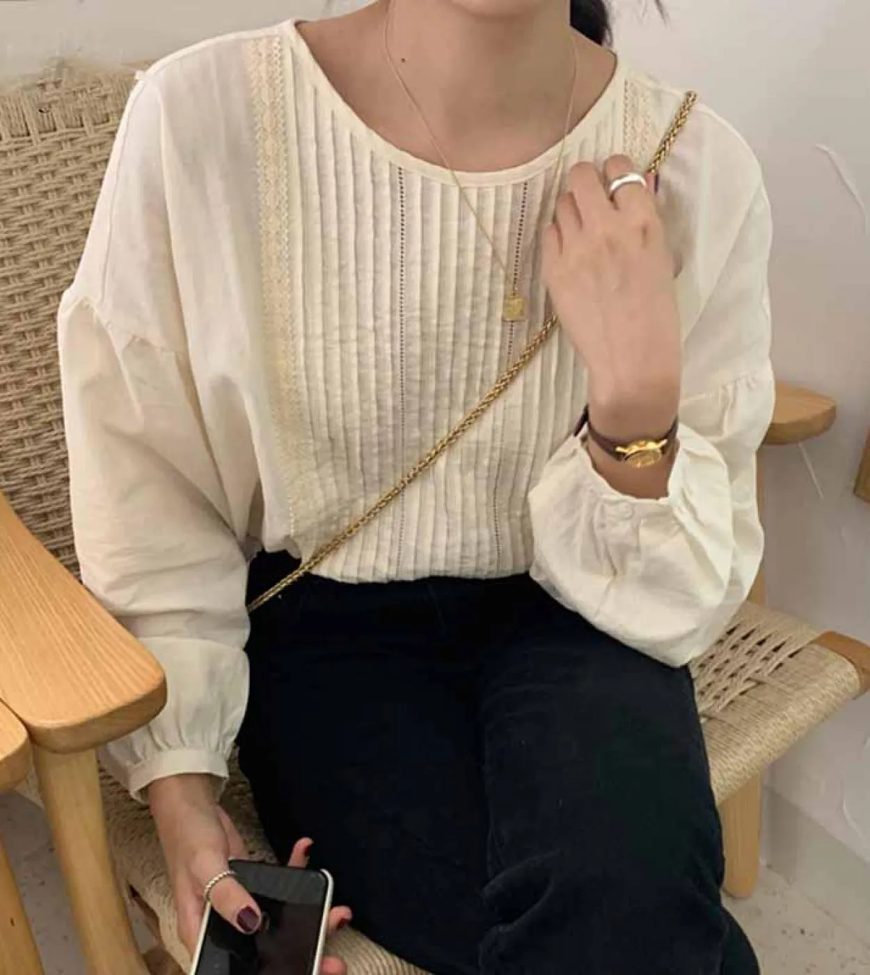 Camicie da donna a maniche lunghe in cotone albicocca pieghettate di grandi dimensioni Camicie da donna eleganti da donna in uff