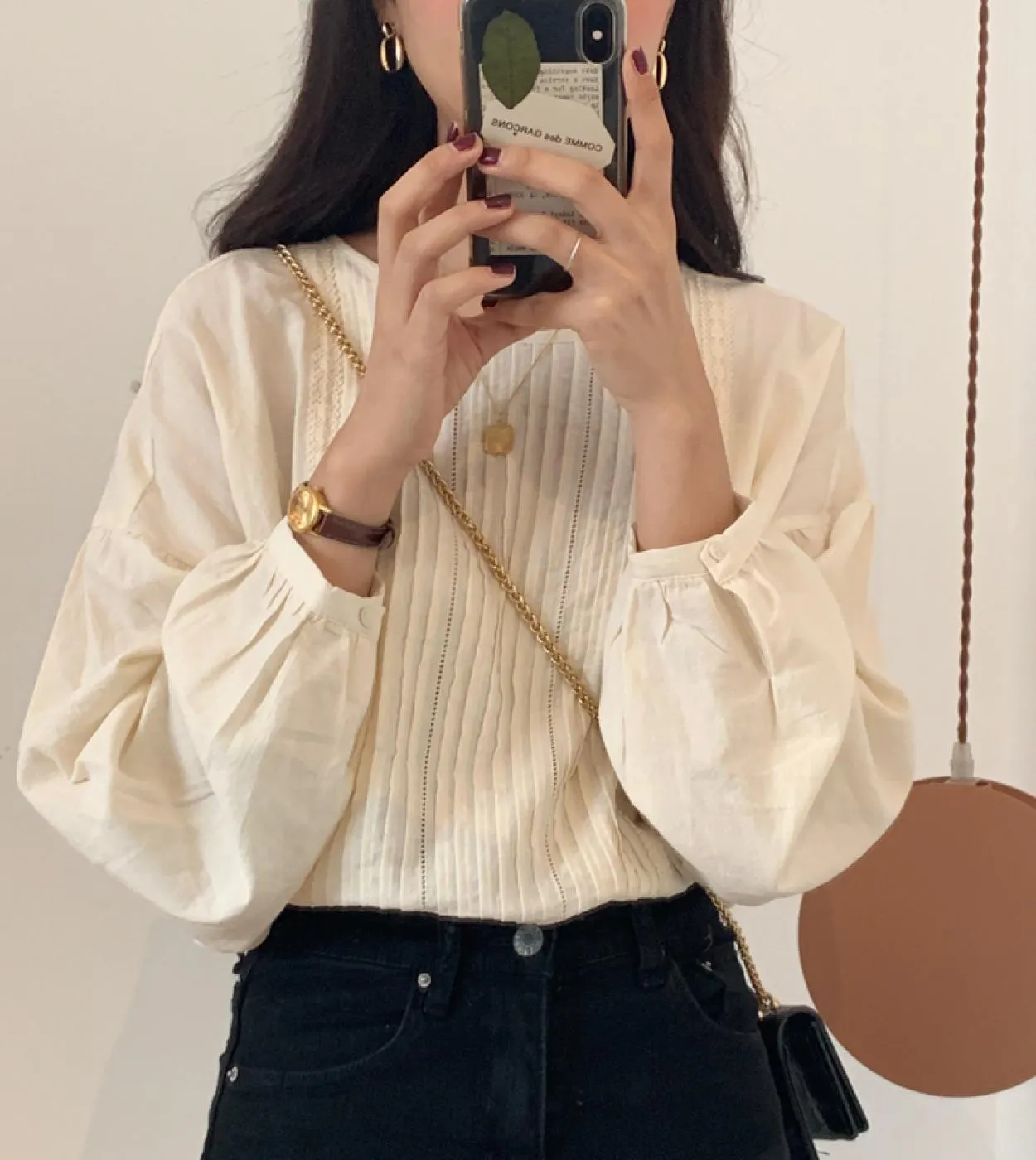Camicie da donna a maniche lunghe in cotone albicocca pieghettate di grandi dimensioni Camicie da donna eleganti da donna in uff